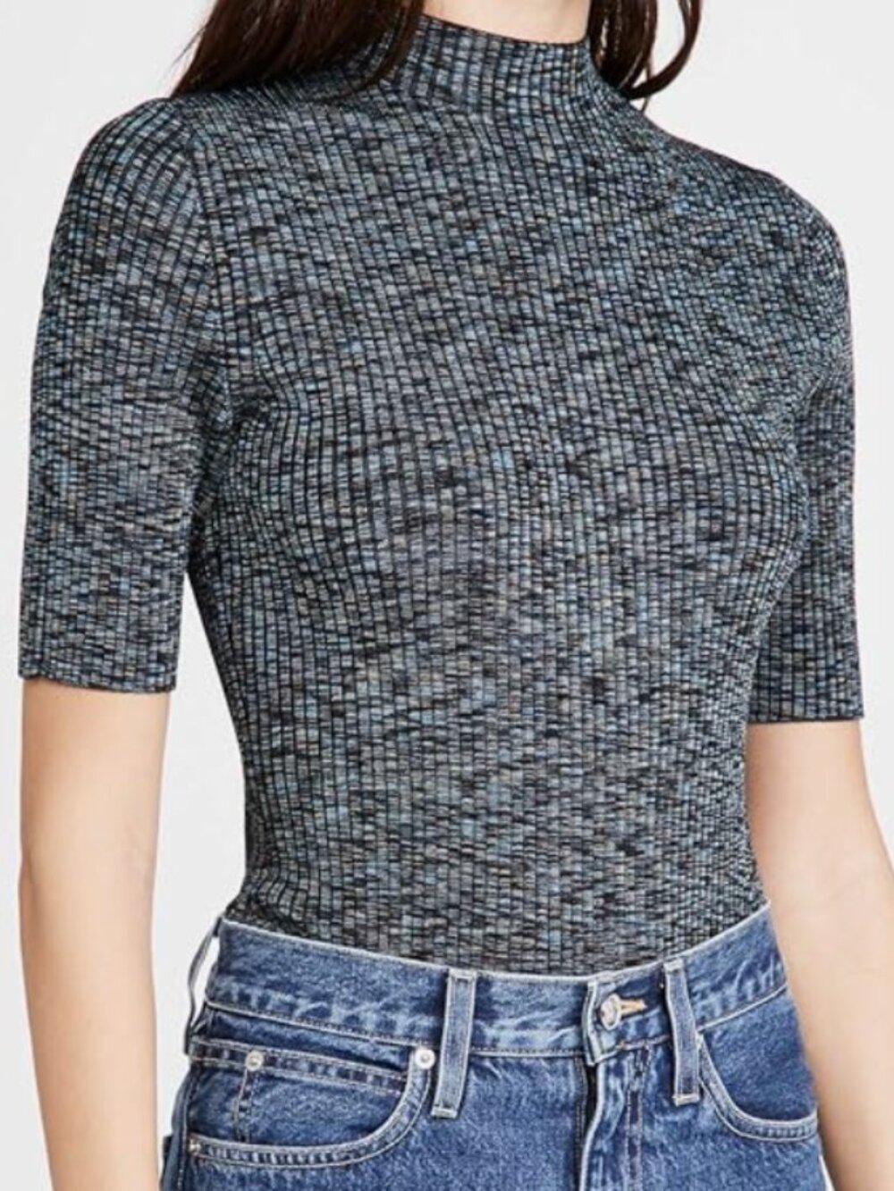Theory Leenda Short-Sleeve Mockneck Sweater Multi Colored Small